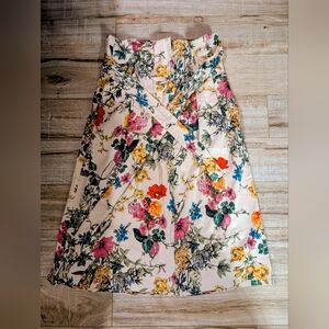 Floral A-Line Midi Skirt in Cream with Multicolor Blooms